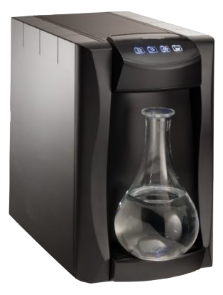 Fontaine à eau EMMO Family noire avec carafe en verre, vue trois quarts