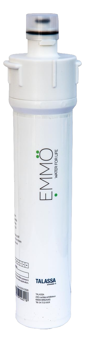Cartouche de filtration EMMO pour eau de boisson, blanche, siglée EMMO et Talassa